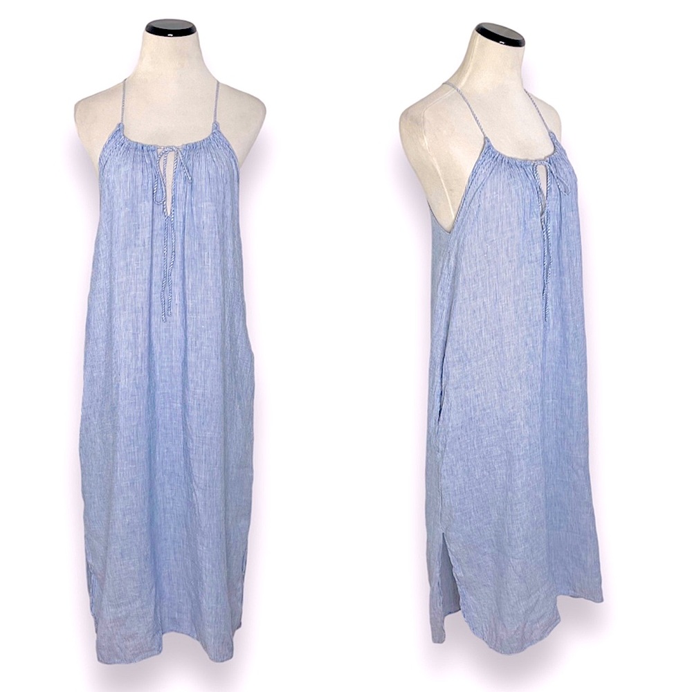 Creatures of Comfort Linen Ajustable Spaghetti Strap Nautica Midi Dress size 6